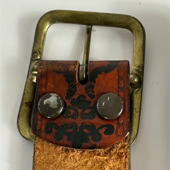 Rio Grande Western Tooled Belt Sz 38 Cognac Brown Steerhide Leather VTG Cowgirl - Picture 7 of 14